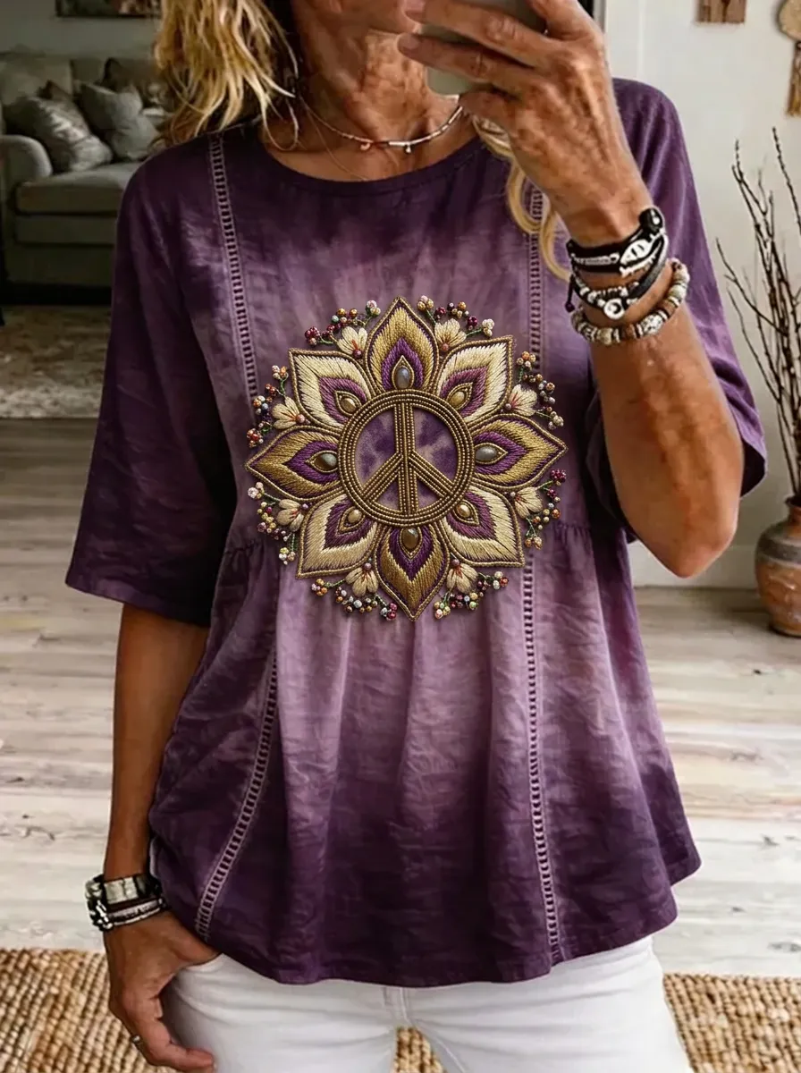 Women's Nashville Peace Sign Mandala Printed T-shirt
