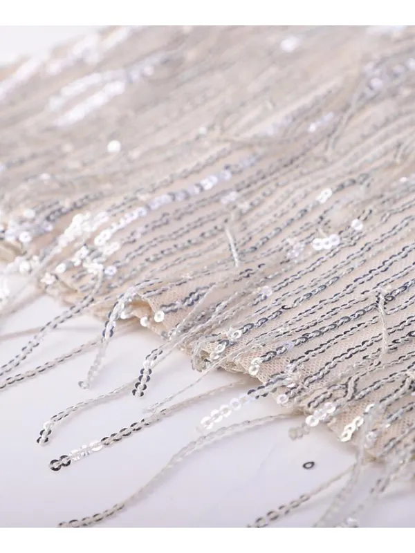 Women's Silver Sequin Dress Fringe Dress Party Dress Sparkly Dress Mini Dress Silver Sleeveless Spring V Neck Stylish Wedding Guest