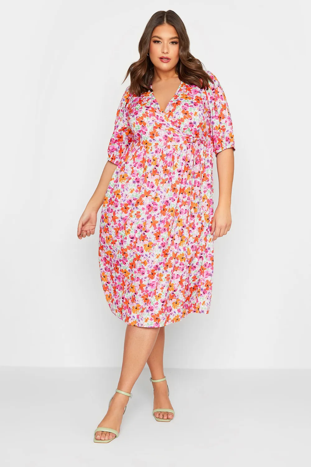 YOURS Curve White Floral Wrap Midaxi Dress