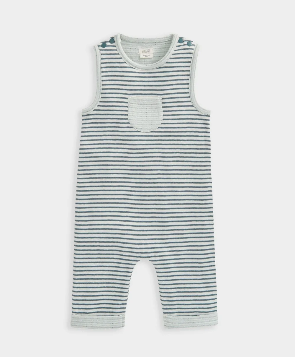 Stripe Dungarees & Bodysuit Outfit Set - Blue