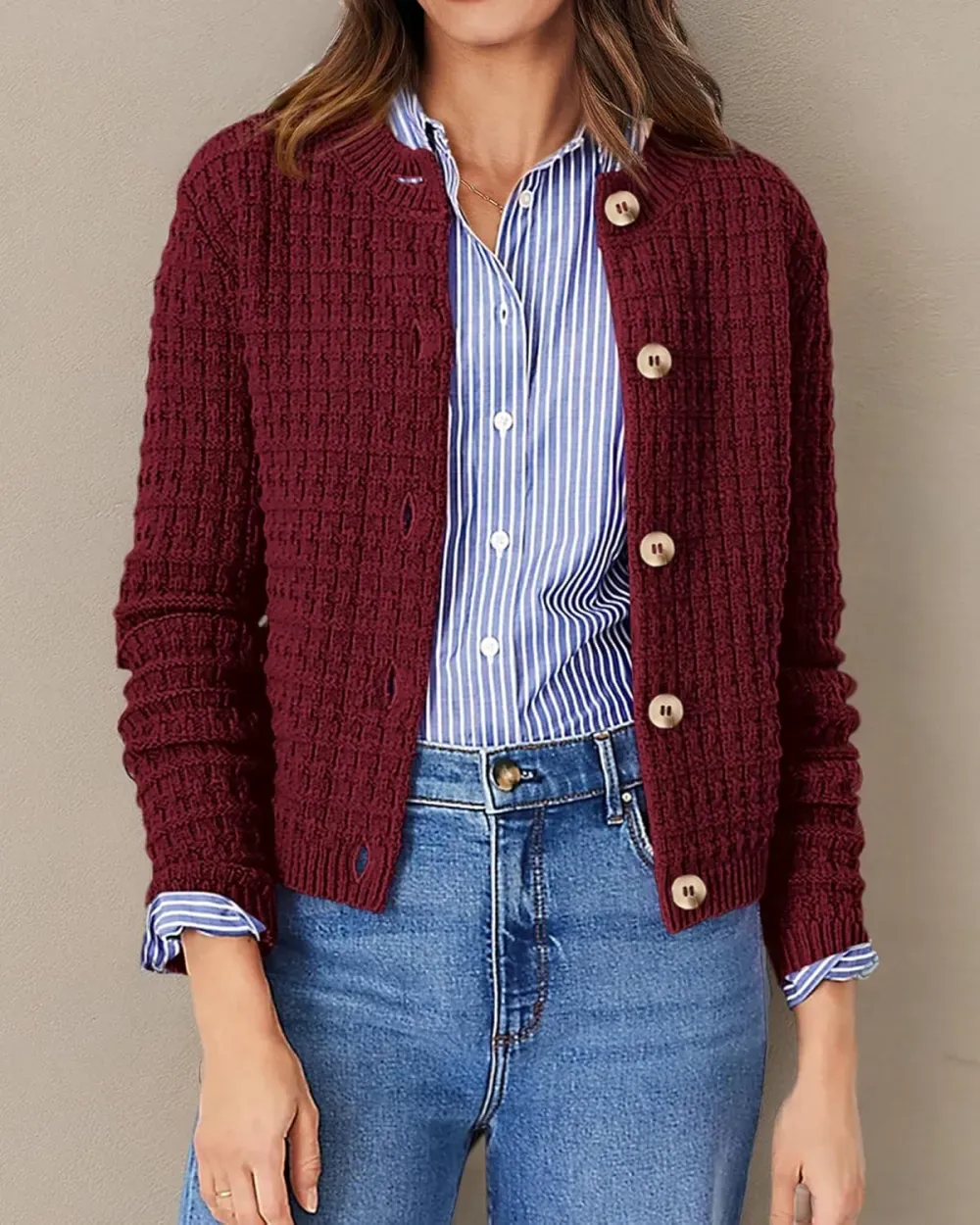 Women's Knit Cardigan Sweaters Casual Long Sleeve Open Front Button Down Trendy Jackets Outerwear