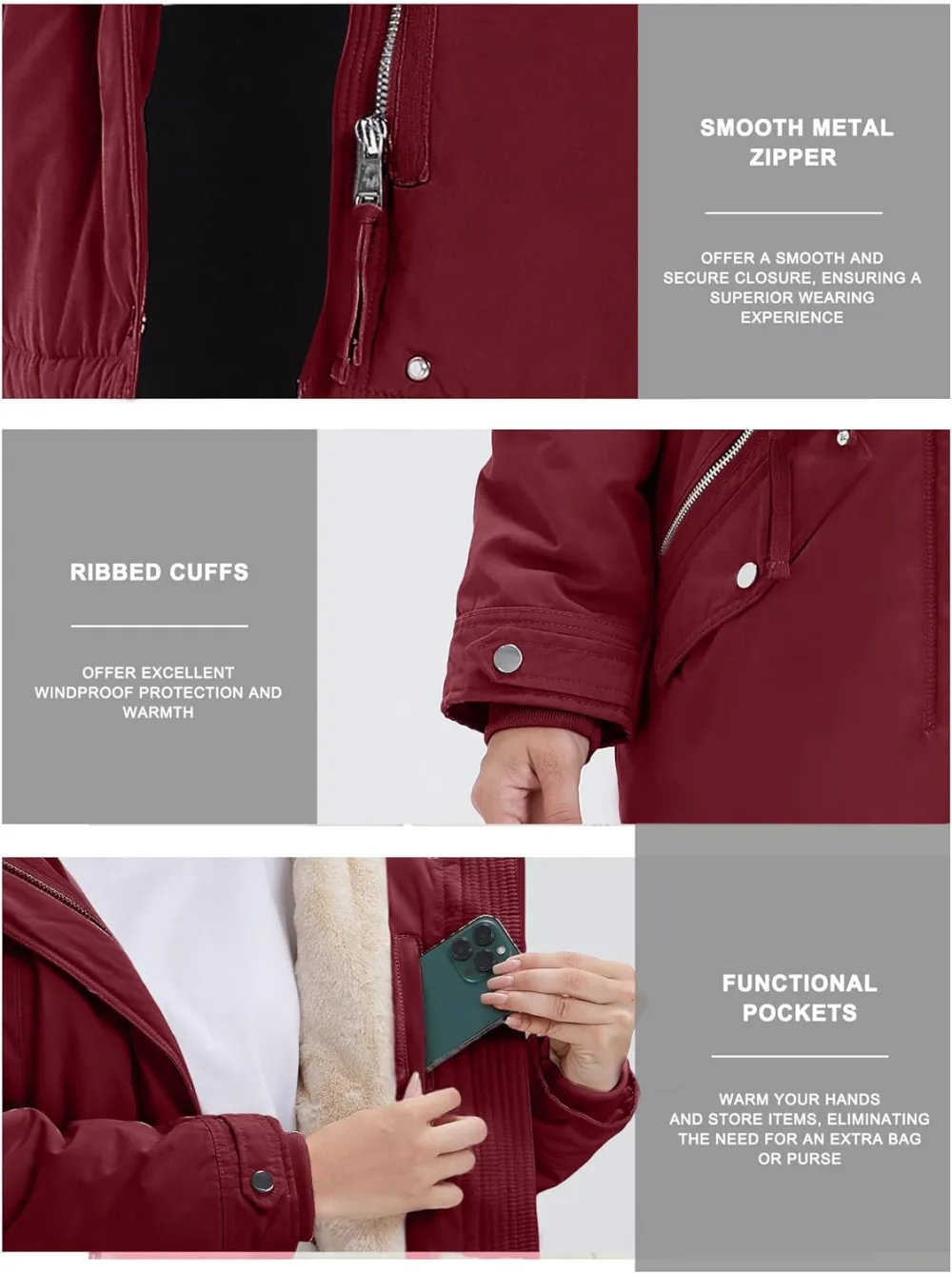 Women's Winter Coats Fleece Lined Parka Jacket Hooded Long Winter Warm Parka Coat with Pockets