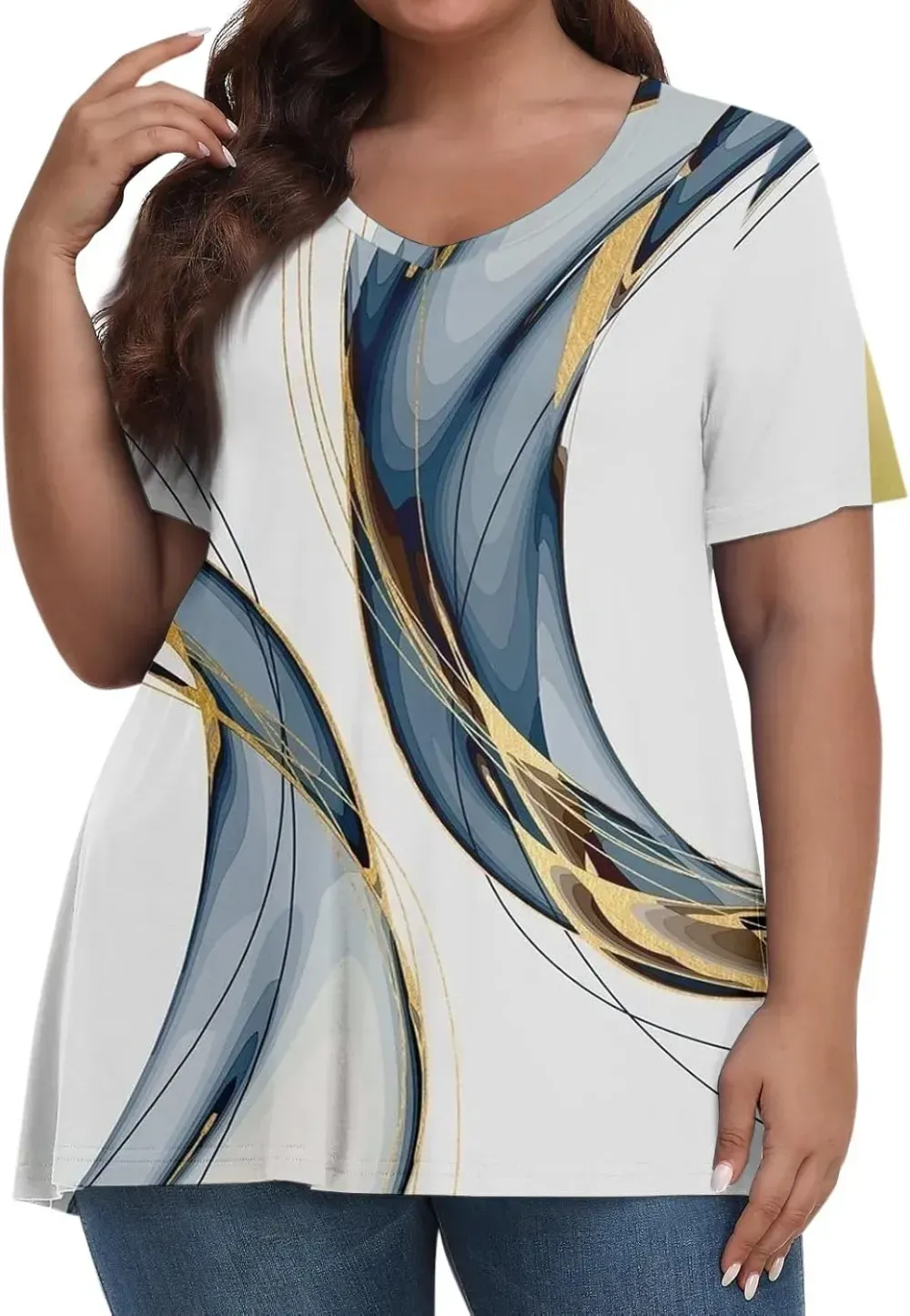 Plus Size Tops for Women Dressy Short Sleeve V Neck Shirts for Women Summer Tops for Women 2024 Floral Print Top