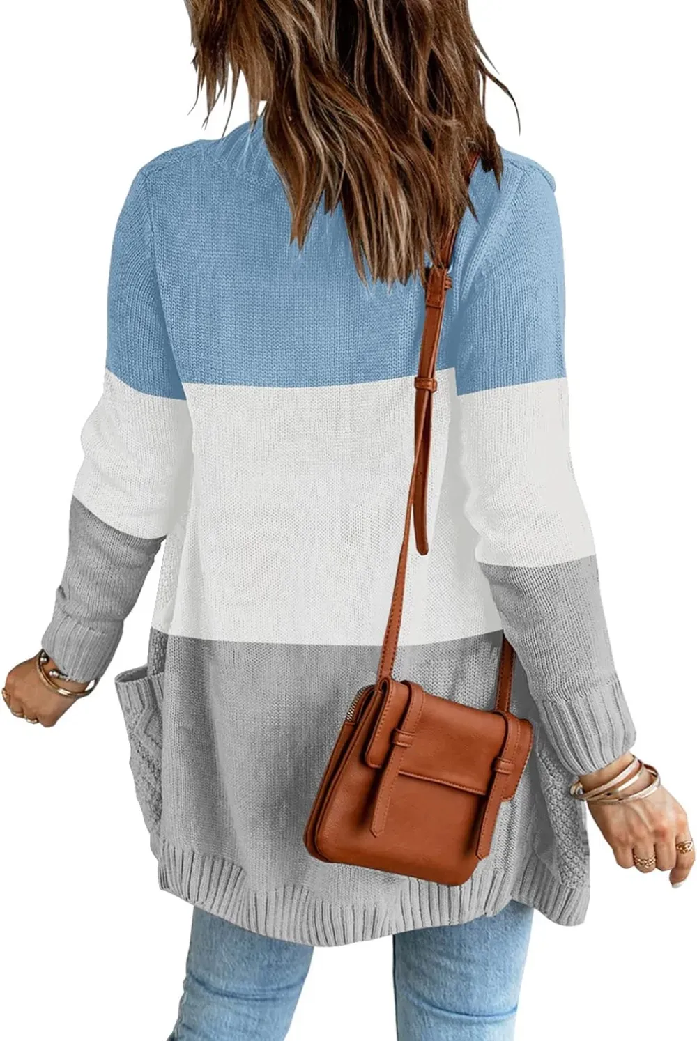 Womens Long Sleeve Open Front Buttons Cable Knit Pocket Sweater Cardigan