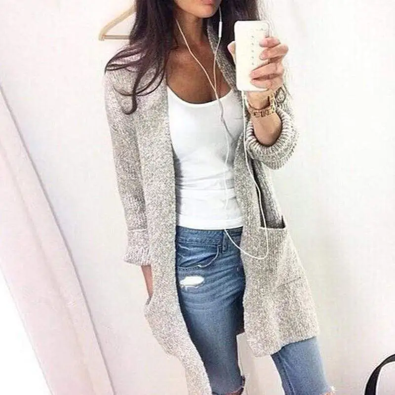 Loose Knit Cardigan Sweater with Pockets
