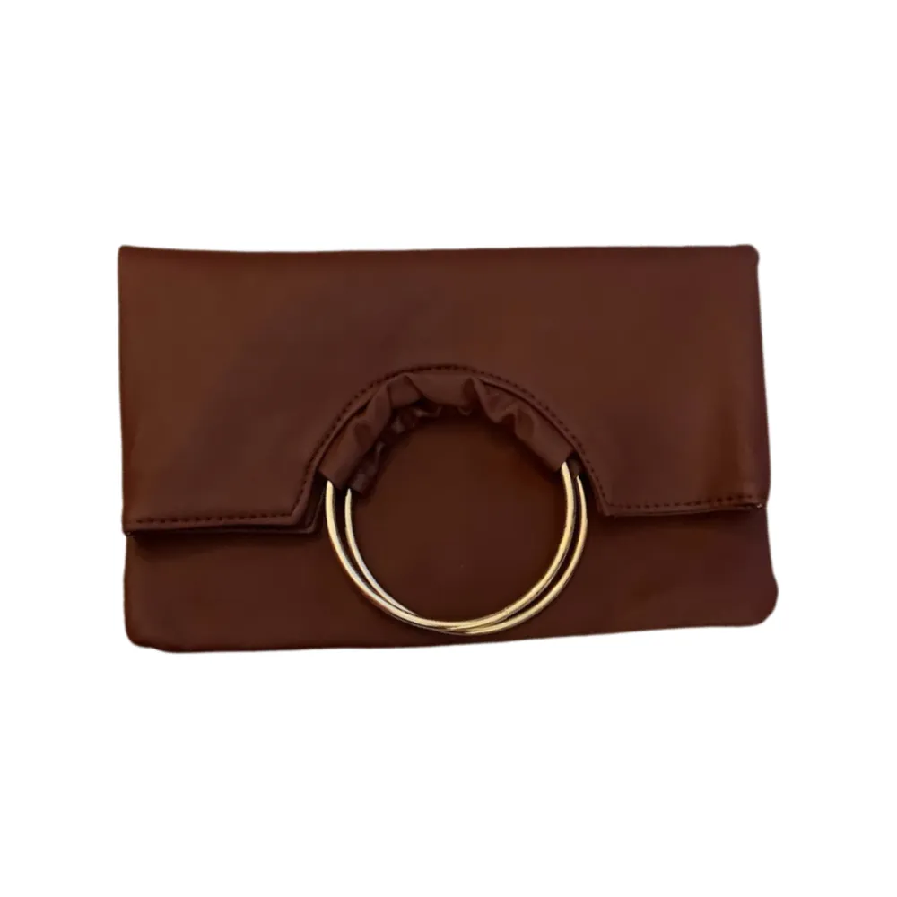 O Ring Clutch Handbag with Ruffle Accent