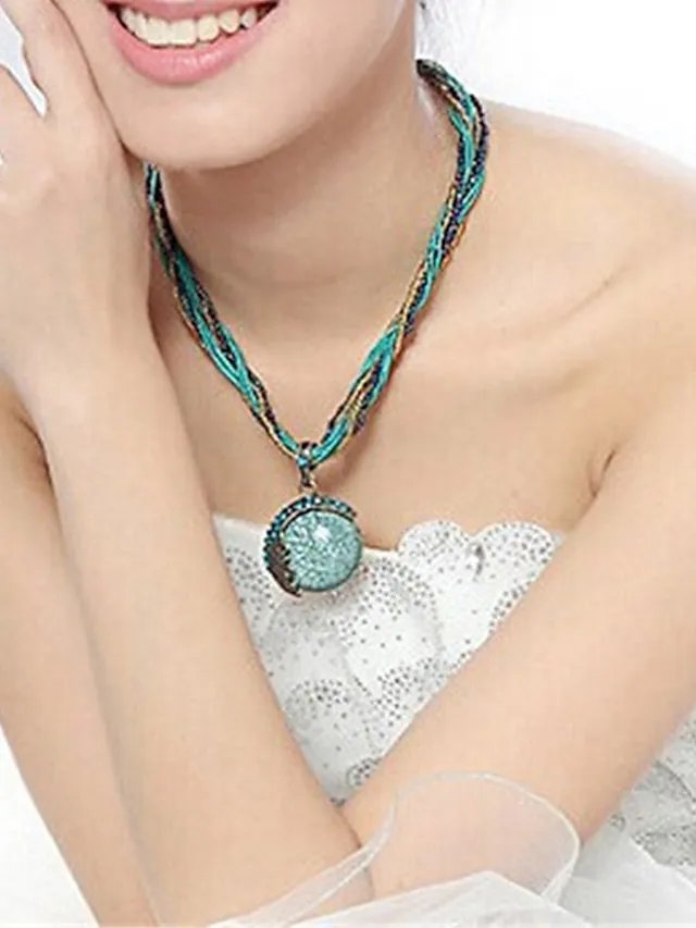 Women's Bohemian Necklace Vintage Sweater Chain Ethnic Style Rice Beads Woven Archaistic Outdoor Geometry Necklace