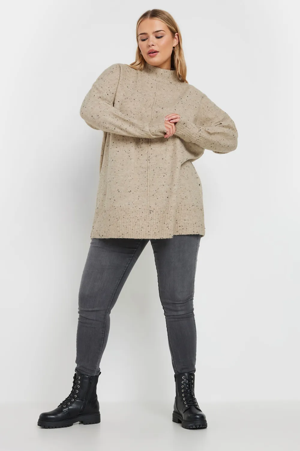 YOURS Curve Green High Neck Seam Detail Jumper