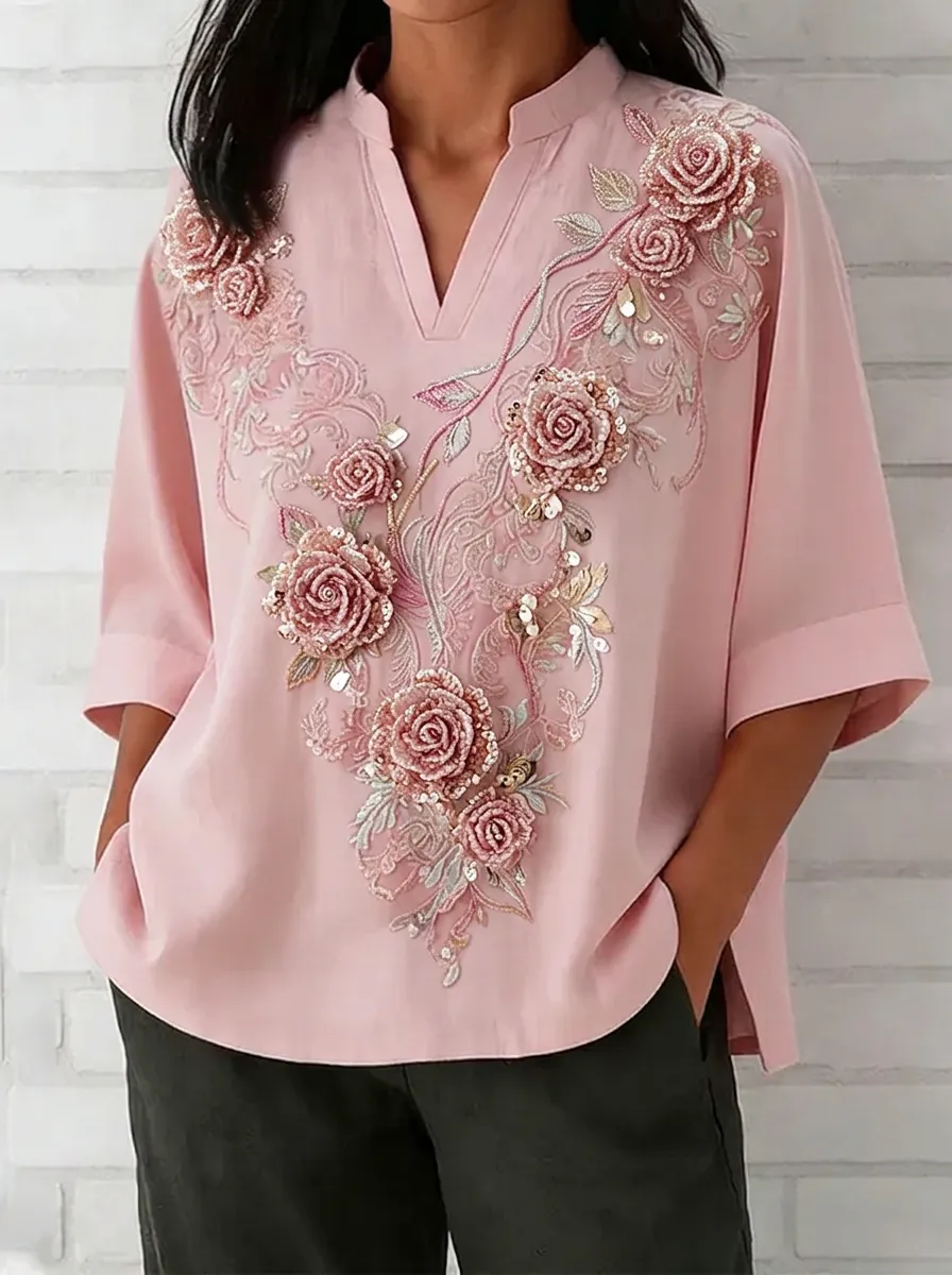 Women's Nashville Floral Sequin Embroidered Printed Top