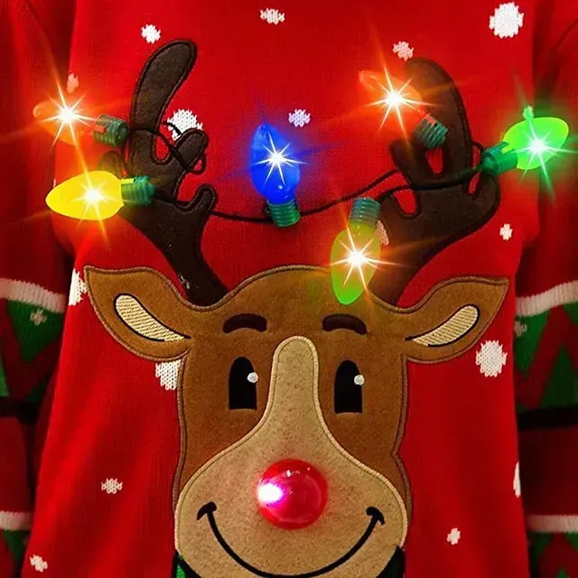 Womens LED Light Up Reindeer Ugly Christmas Sweater