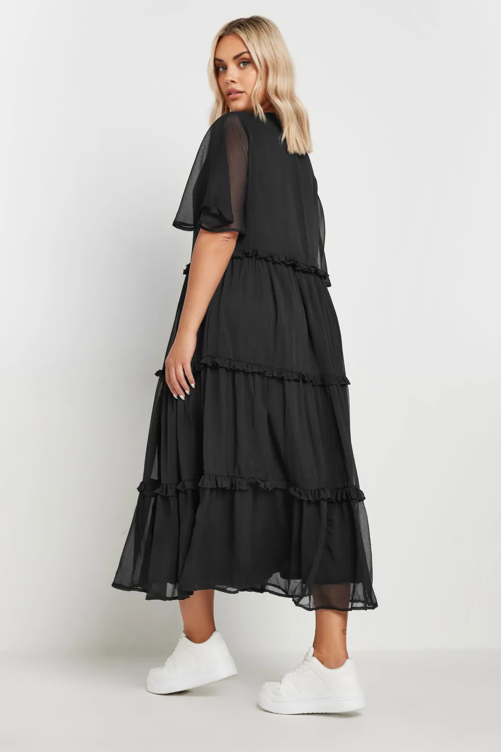 YOURS Curve Black Chiffon Tiered Midaxi Dress