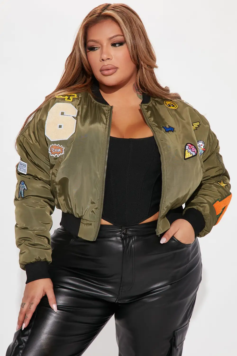 No Chill Cropped Bomber Jacket - Olive
