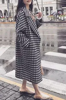 Houndstooth Print Lapel Coat