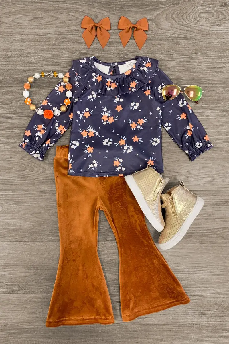 Floral Velvet Bell Bottom Set