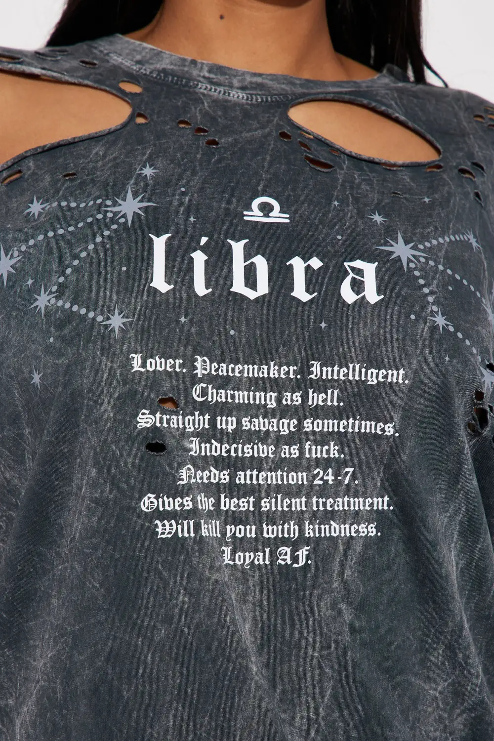 Libra Distressed Tee - Charcoal