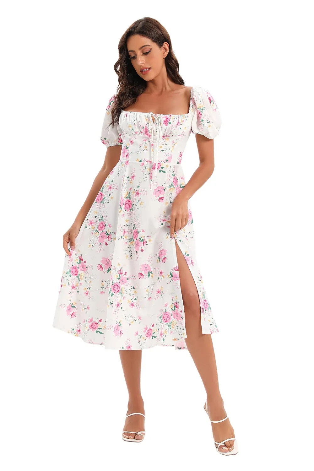 EREEGIAN Womens Square Neck Floral Dress