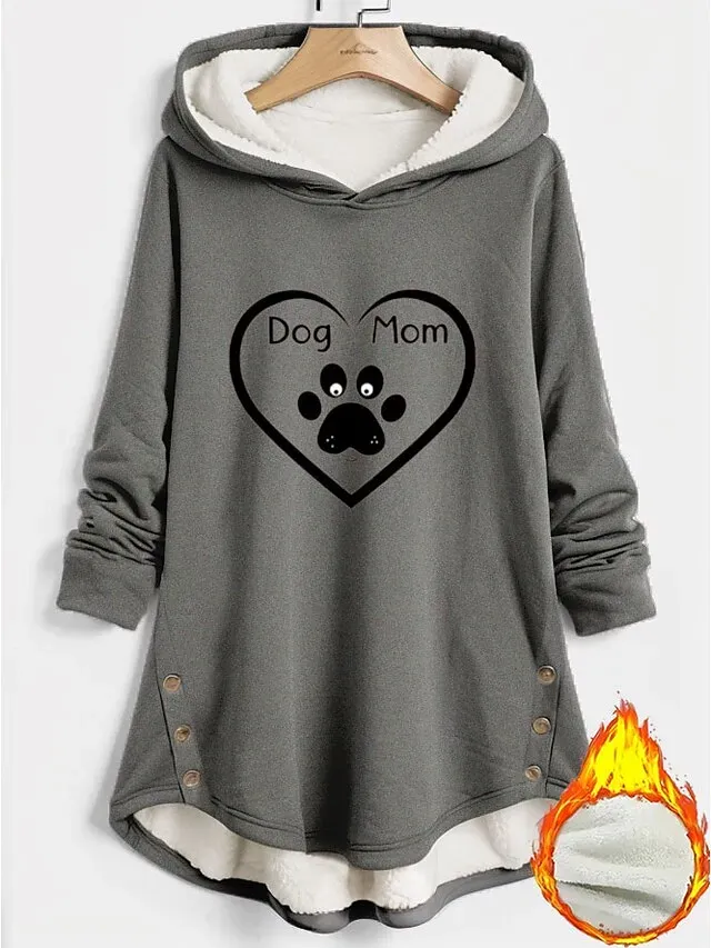 Women's Hoodie Sweatshirt Pullover Fleece Lined Fleece Graphic Warm Sportswear Print Dark Pink Blue Gray Casual Sports Hoodie Long Sleeve Top Micro-elastic Fall & Winter