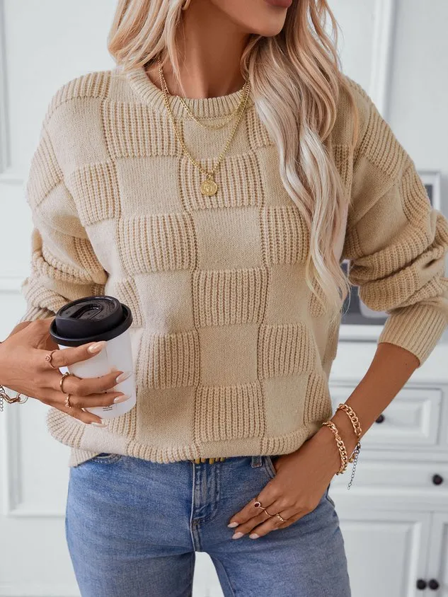 Women's Winter Plain Casual Long Sleeve Crew Neck Yarn/Wool Yarn Sweater