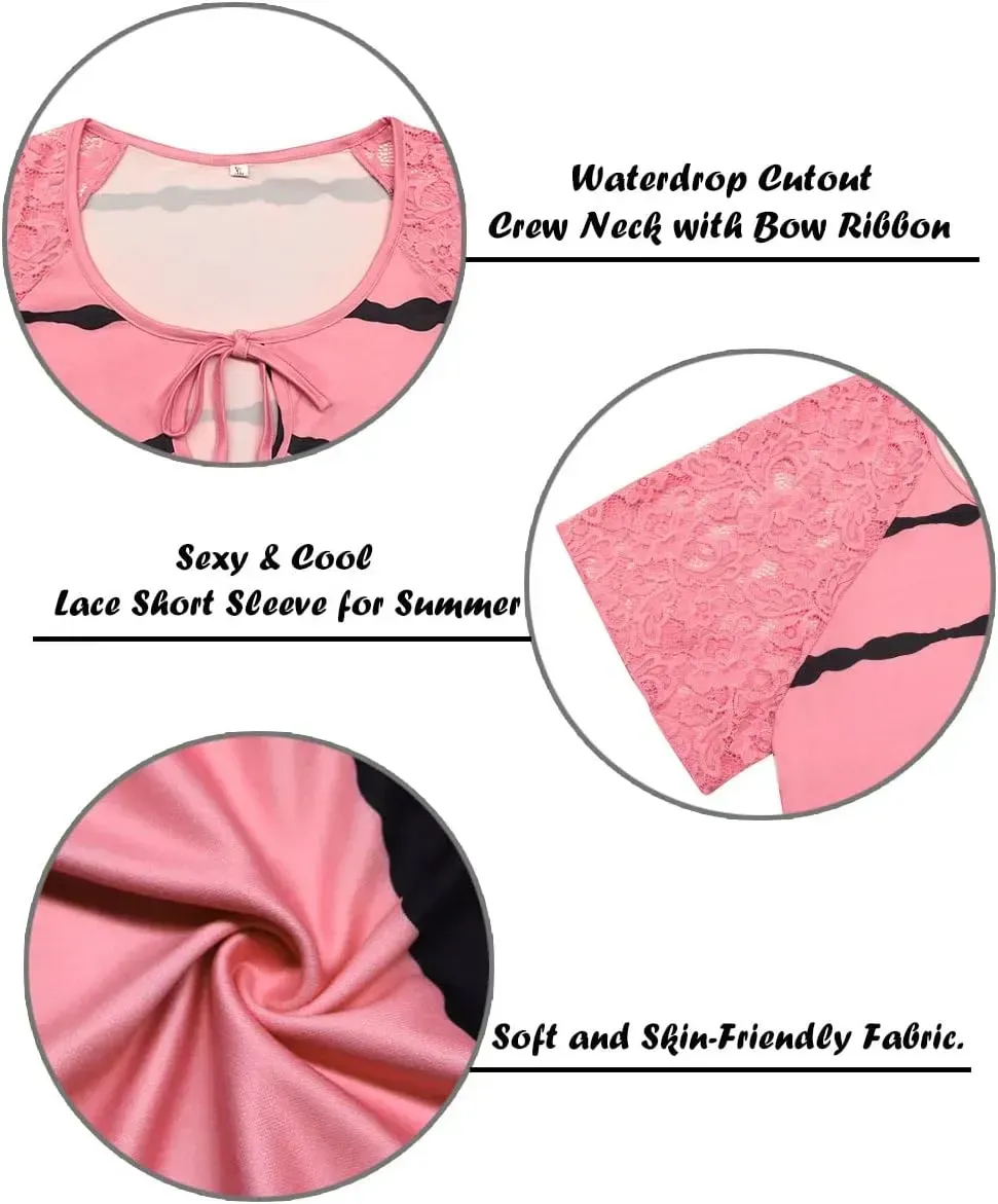 TIYOMI Plus Size T Shirt for Women Short Sleeve Tunic Cross Line Shirts Round Neck Tops Summer Blouse XL-5XL 14-28