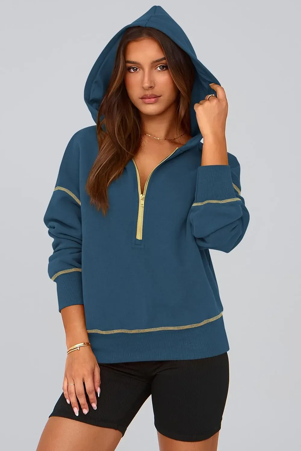 Women's Hooded Sweatshirts Long Sleeve Half Zip Cropped Hoodie Pullover Winter Fashion Clothes