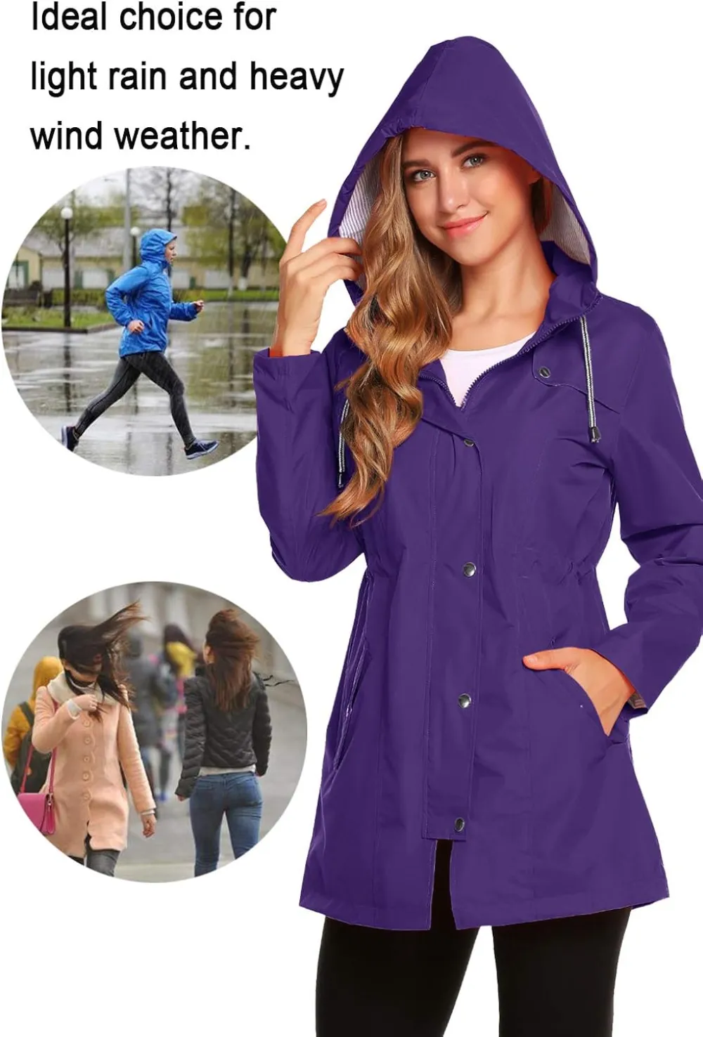 Womens Lightweight Hooded Waterproof Active Outdoor Rain Jacket S-XXL