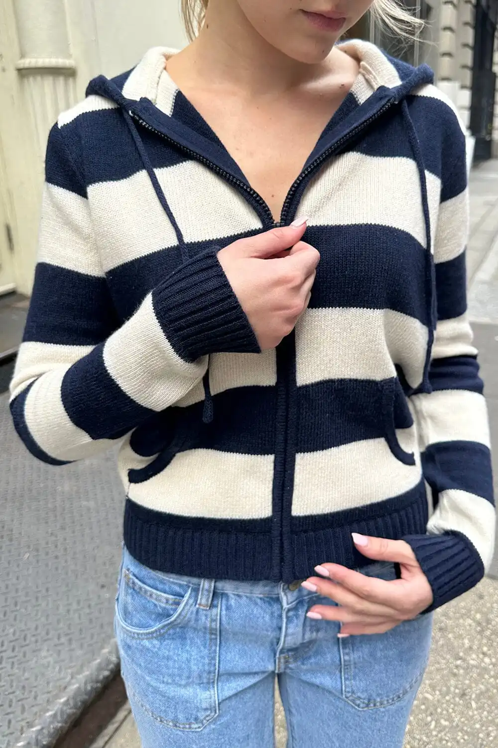 Alana WOOL Striped Zip Up Sweater