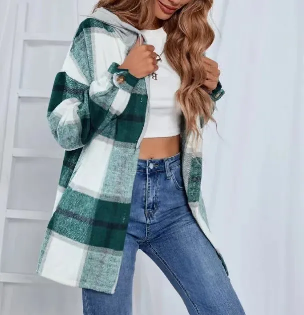 Plaid pattern open front casual sweater