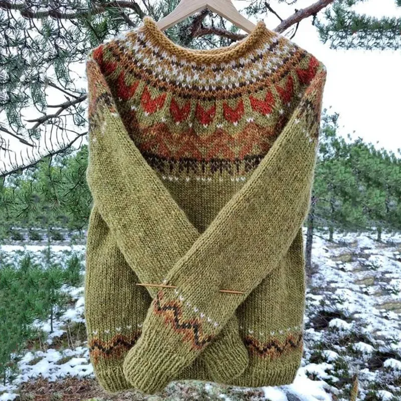 Vintage Icelandic Knit Jacquard Warmth Crew Neck Sweater(Unisex)