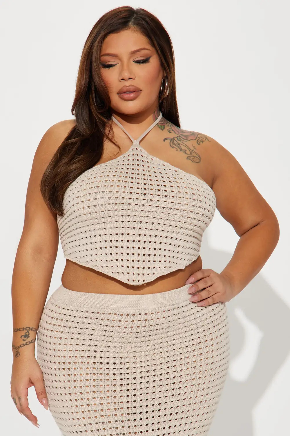 Crochet My Way Skirt Set - Taupe
