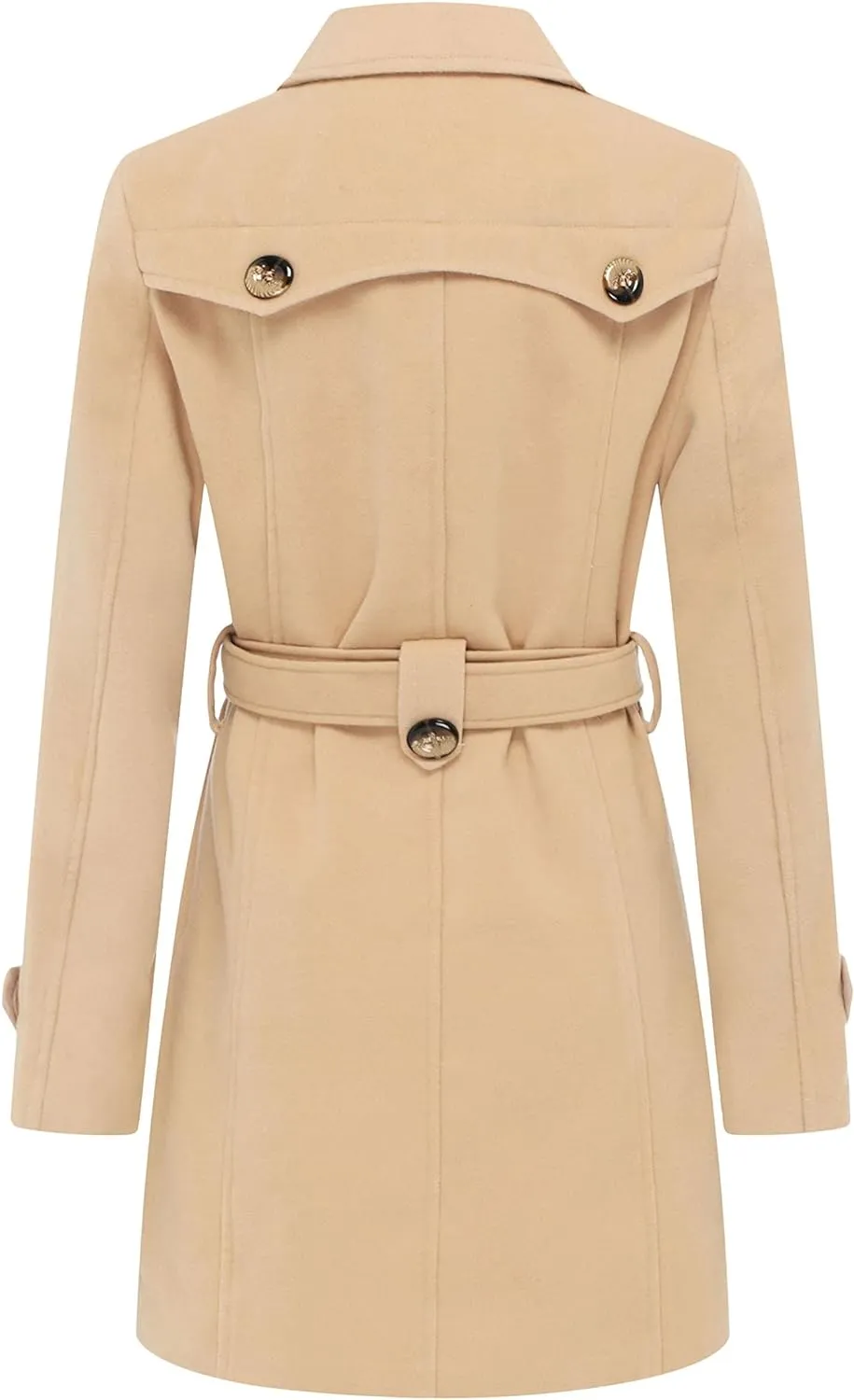 Women's Double Breasted Pea Coat Winter Mid-Long Trench Coat with Belt