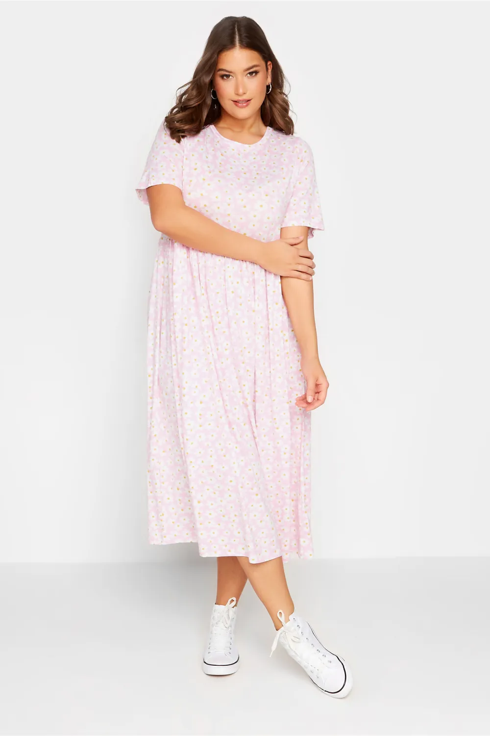 YOURS Curve Light Pink Daisy Print Smock Dress