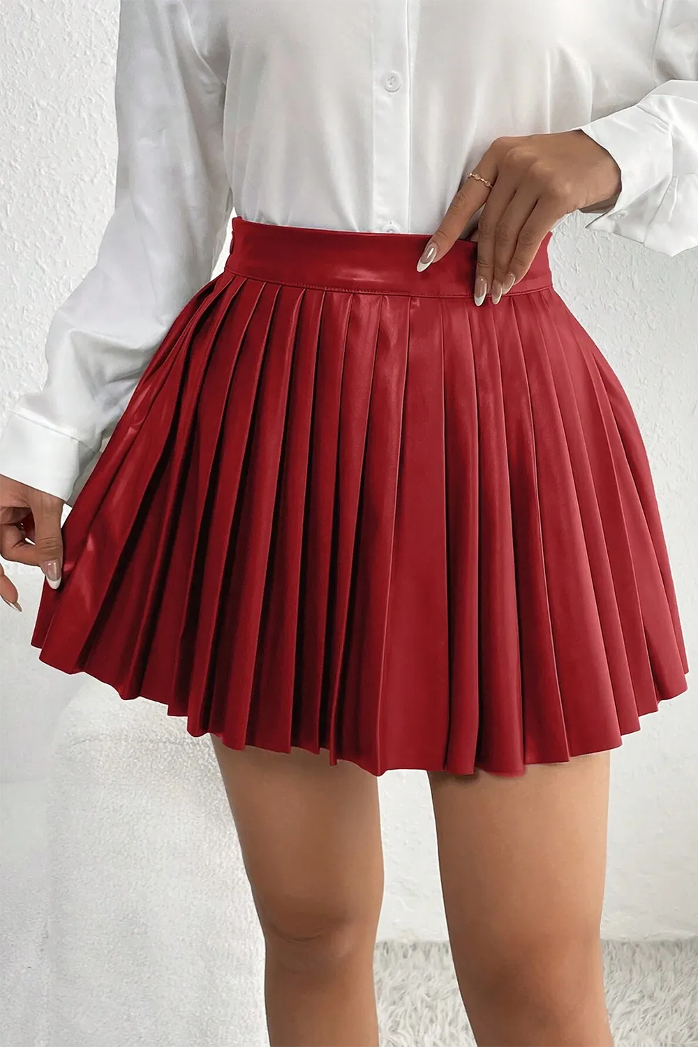 Women's Pu Leather Pleated Skirt