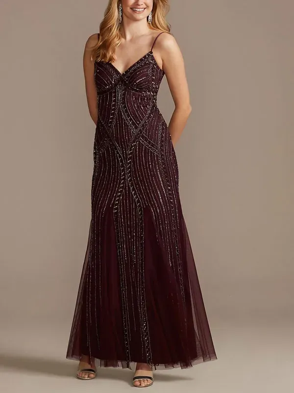 embroidered spaghetti strap bridesmaid dress