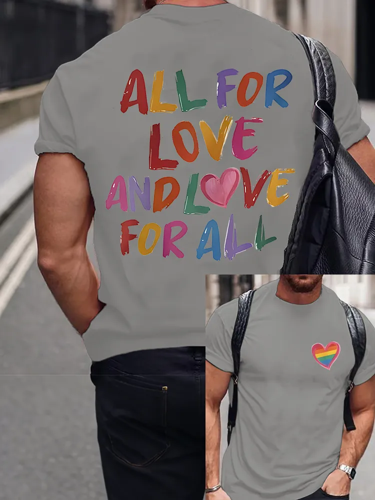 Men'S Round-Neck Short-Sleeved T-Shirt All For Love And Love For All Prints