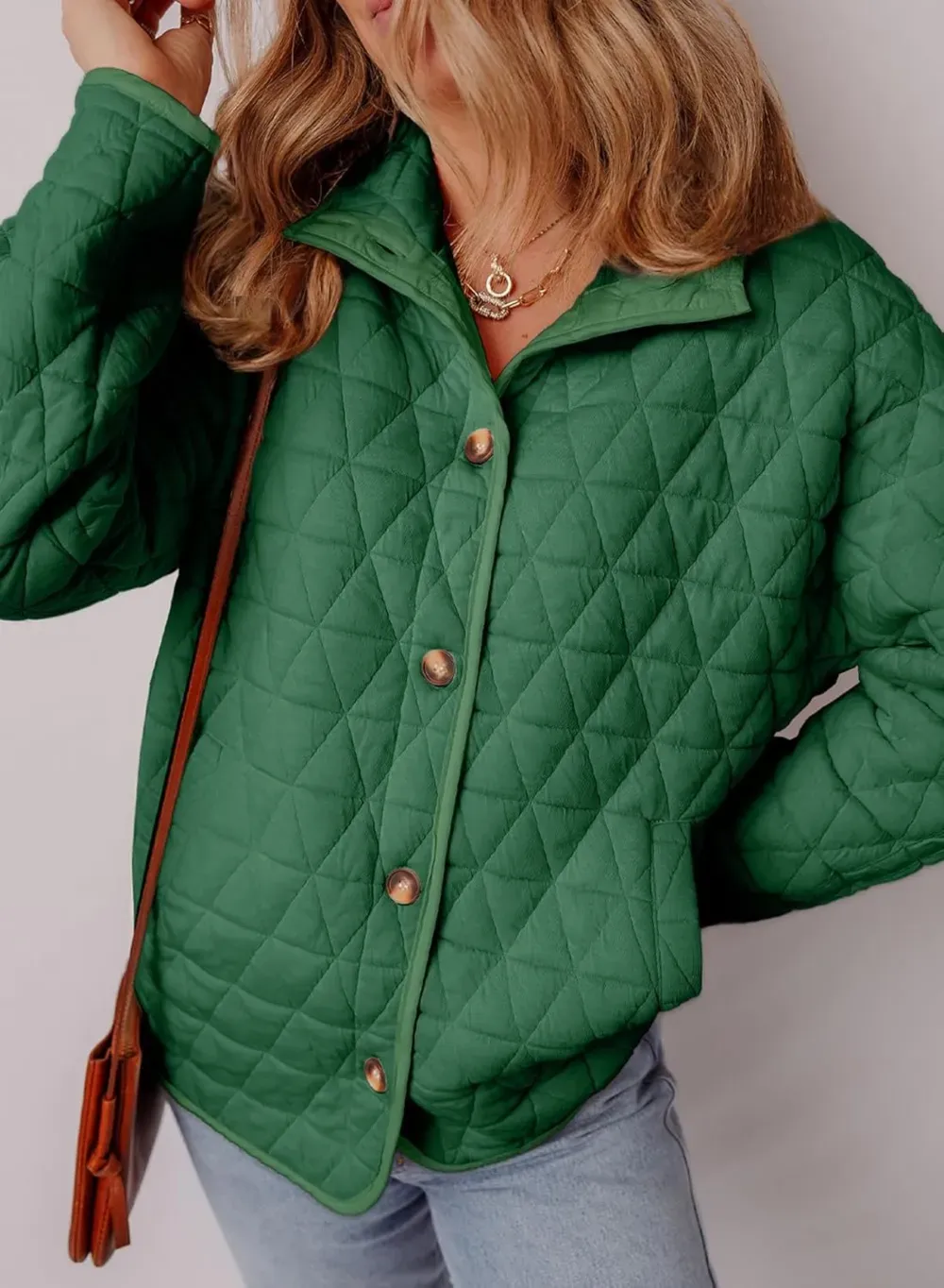 Women's Lightweight Diamond Quilted Jacket Casual Winter Open Front Button Down Puffer Coat Outwear Cardigan