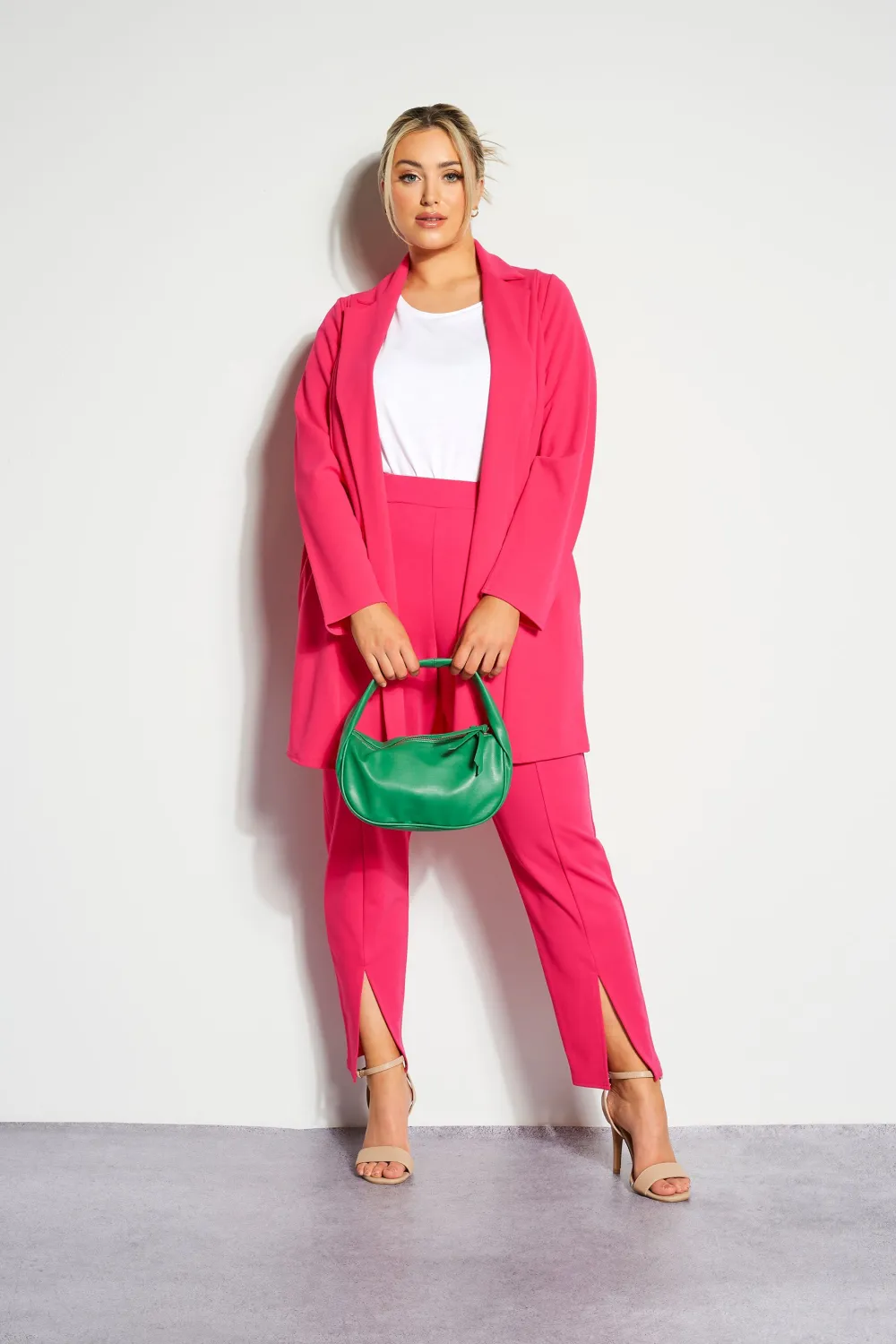 YOURS Curve Hot Pink Split Hem Stretch Tapered Trousers