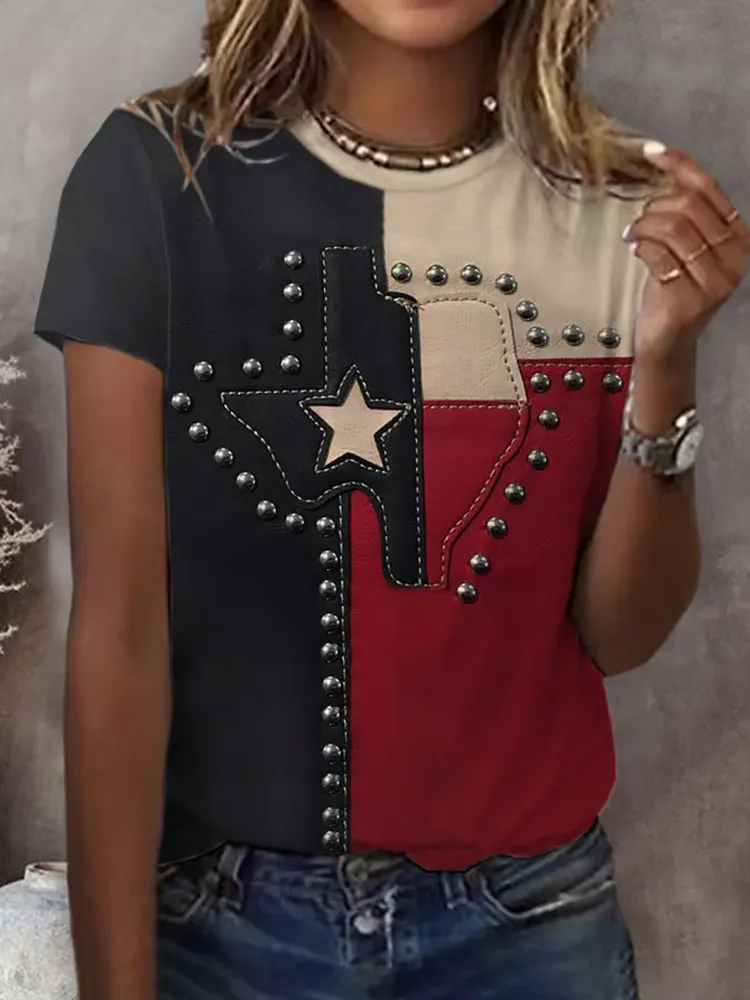 Women's Independence Day Texas Flag Print T-shirt