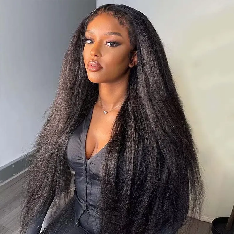 13x6 HD Lace Full Frontal Wig Undetactable HD Lace Kinky Straight Human Hair Wig