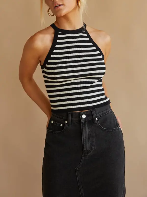 Cheyenne Striped Halter Tank Top
