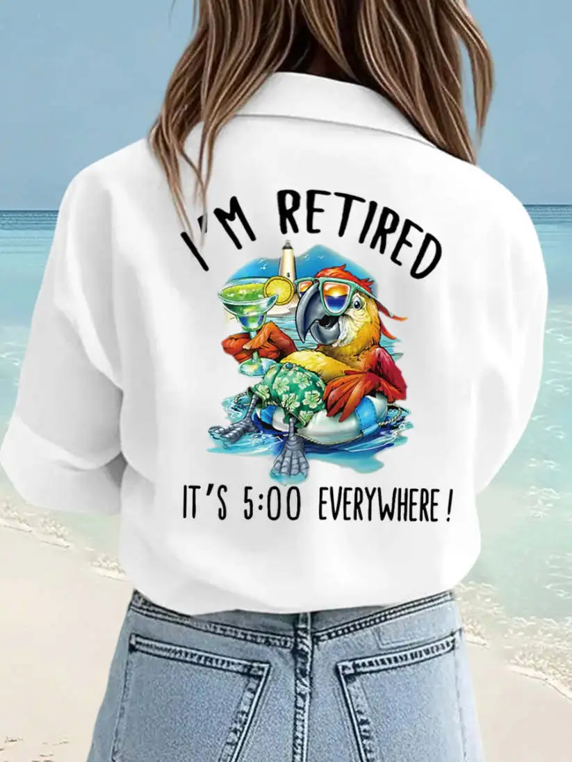 Women's I'm Retired It's 5 O'clock Everywhere Parrot Print Casual Shirt