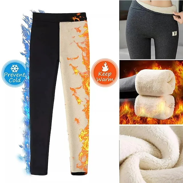 Women‘s High Waist Fleece Lined Leggings Winter Leggings Lounge Athletic Athleisure High Elasticity Thermal Warm Solid Color S 3XL Winter