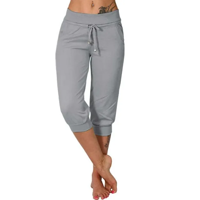 Women's Yoga Pants Drawstring with Pockets Cropped Tummy Control High Waist Yoga Fitness Gym Workout Capri Pants Bottoms Dark Grey Navy Apricot Spandex Sports Activewear High Elasticity Loose Fit