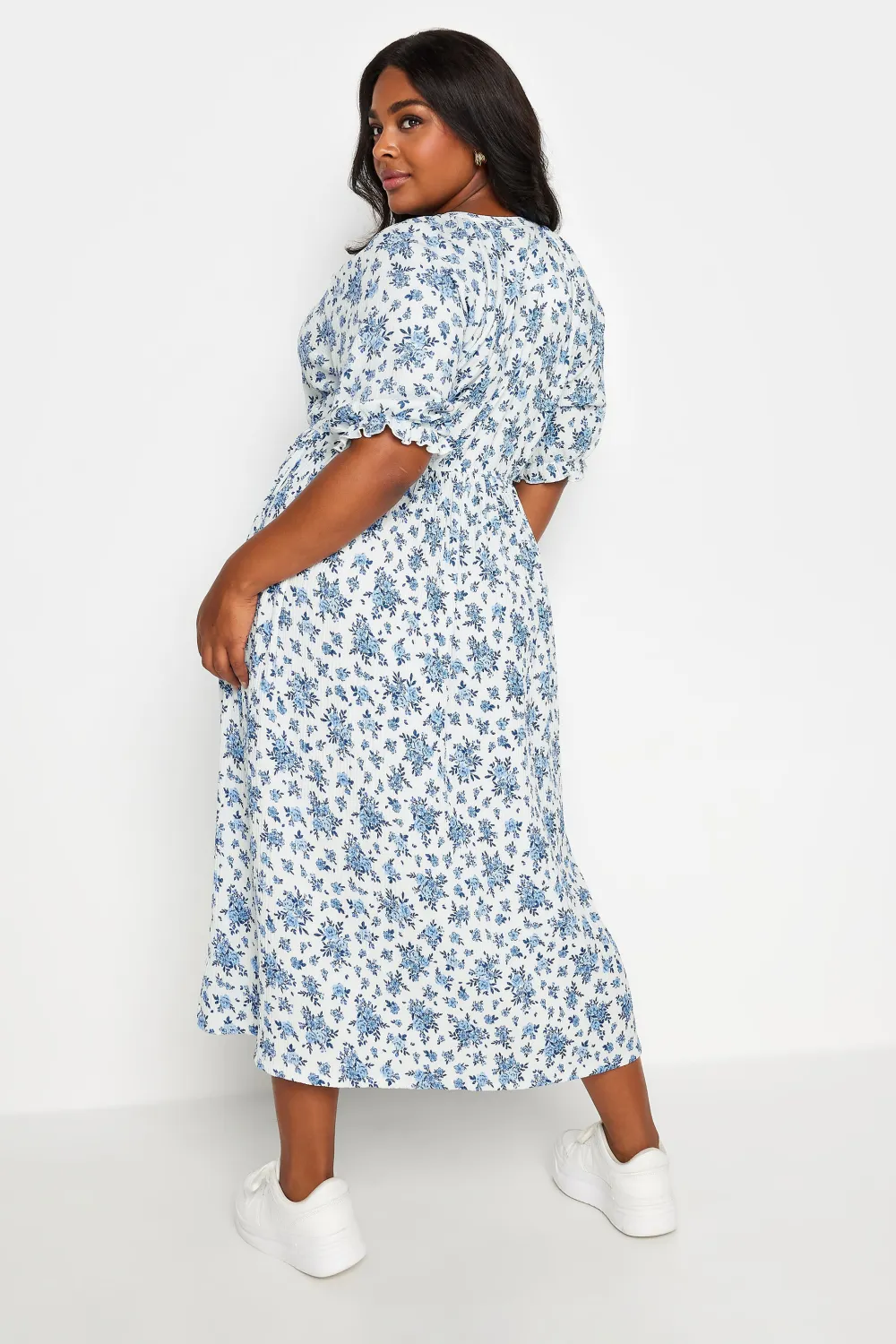 YOURS Curve White Vintage Floral Textured Midaxi Dress