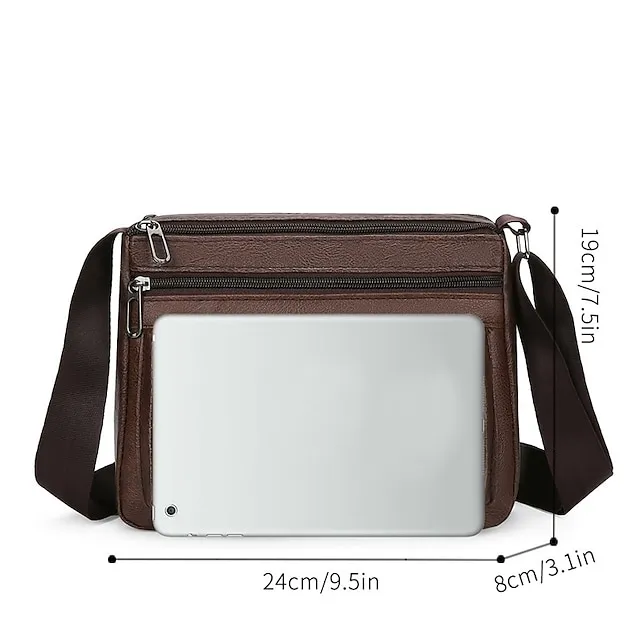 Men's Crossbody Bag Shoulder Bag Messenger Bag PU Leather Daily Holiday Zipper Adjustable Large Capacity Waterproof Solid Color Black Brown khaki