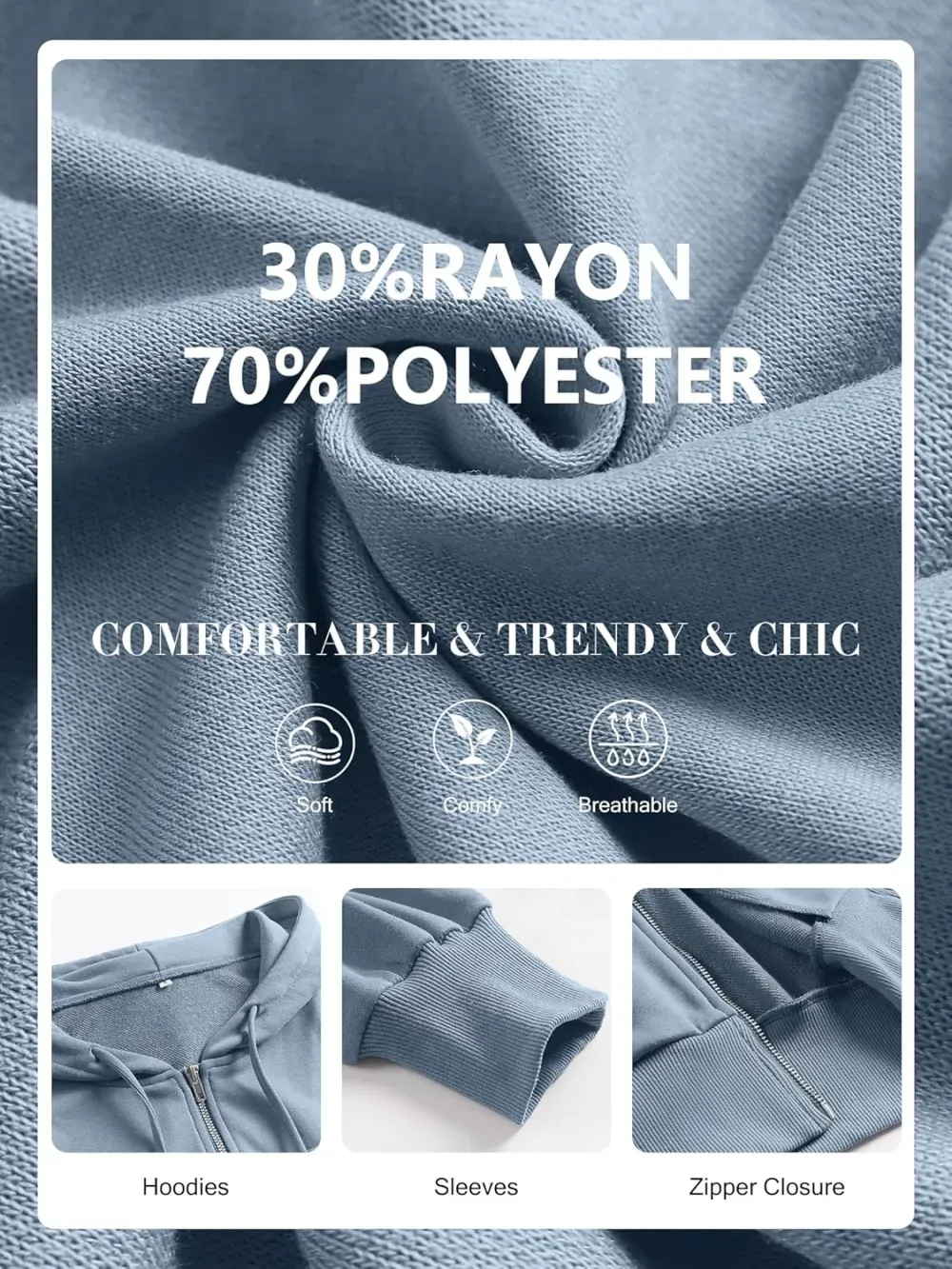 Women's Zip Up Hoodies Cropped Sweatshirts Full Zip Jackets Casual Fashion Fall Outfits Winter Clothes