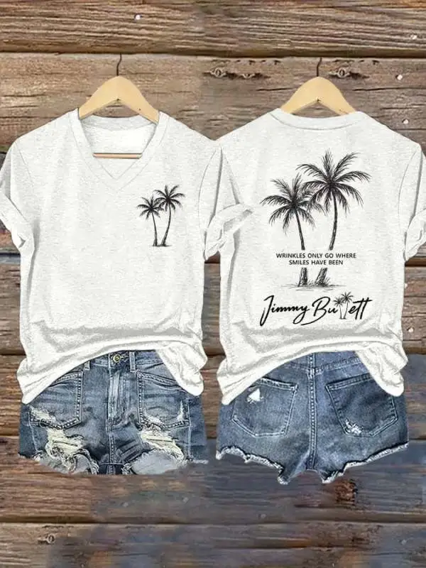 V Neck Retro Wrinkles Only Go Where Smiles Have Been Print T-Shirt