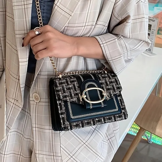 Women's Crossbody Bag Shoulder Bag Mobile Phone Bag PU Leather Cotton Party Outdoor Buttons Adjustable Large Capacity Durable Patchwork Black White Blue