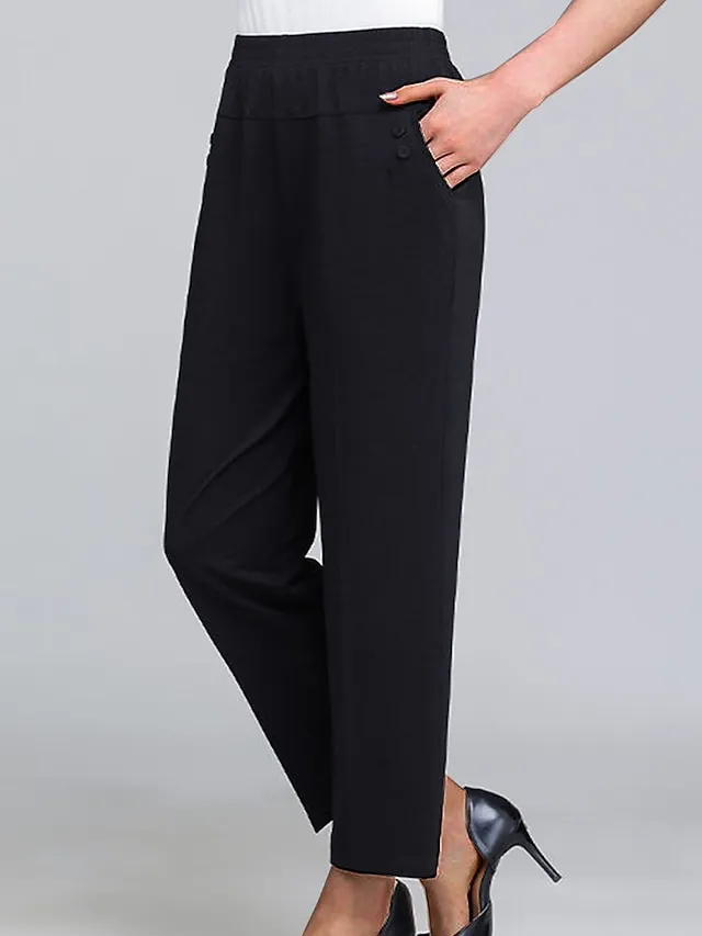 Women‘s Dress Work Pants Wine Almond Black High Waist Solid Color Buttons Fashion Streetwear Daily Wear Pocket Ankle-Length Comfort Plain M L XL 2XL 3XL