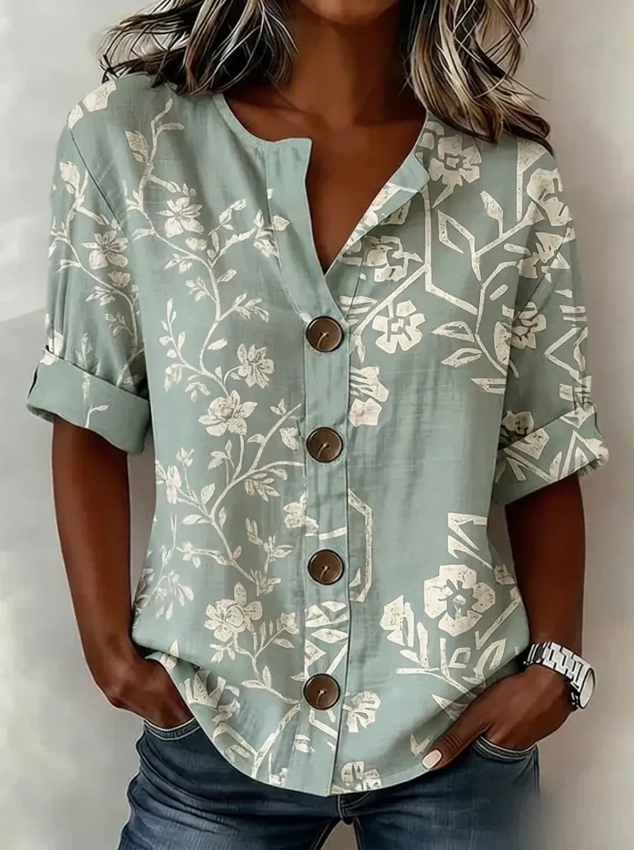 Women's Nashville Floral Geometric Printed Button-Down Shirt