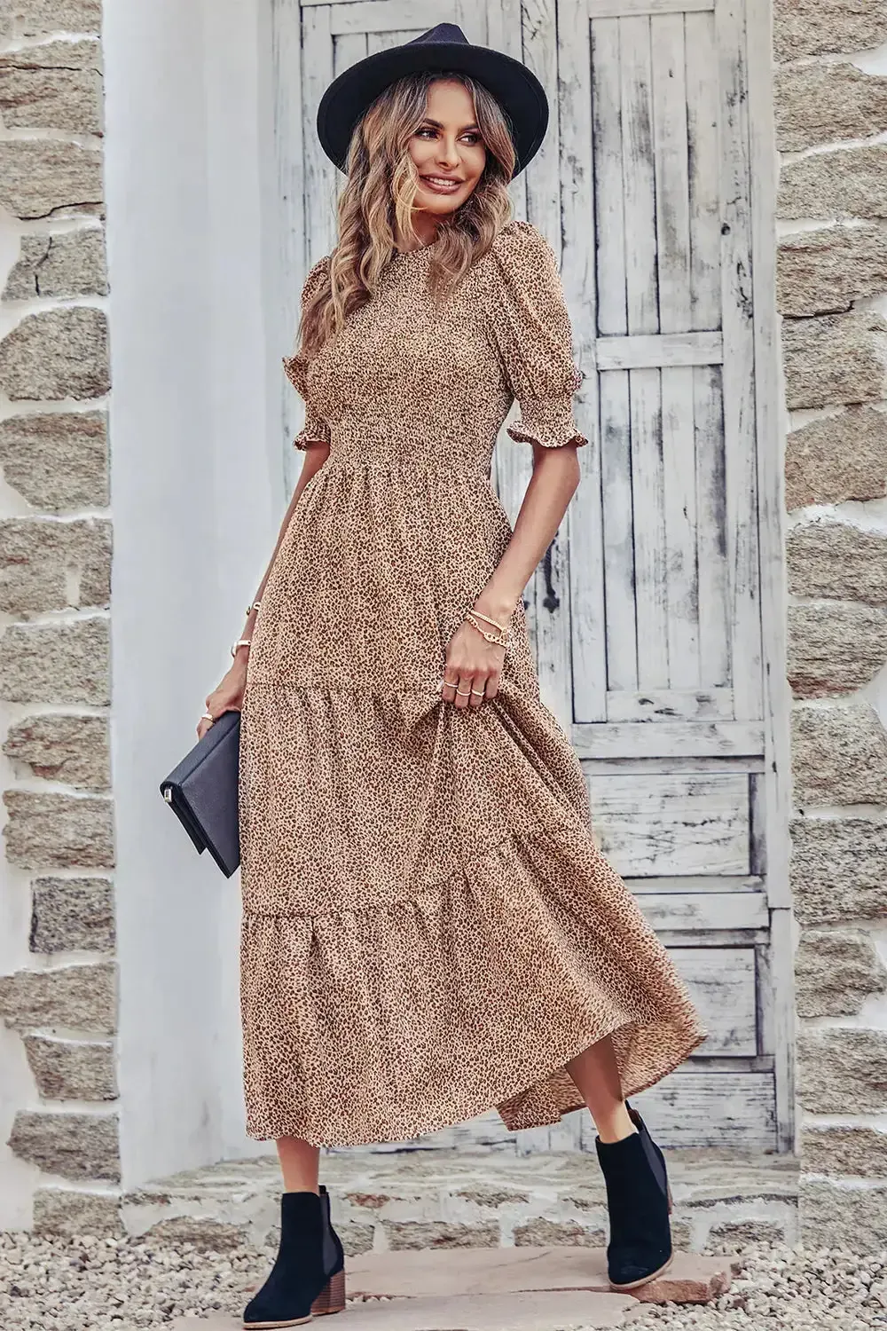 Summer Ruffle Bohemian Tiered Smocked Maxi Dress